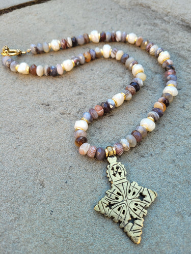 Botswana Agate Cross Necklace