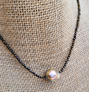 Pyrite Single Natural Pearl Necklace