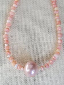 Pink Peruvian Opal Single Pearl Necklace