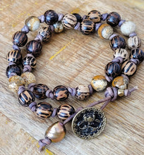 Load image into Gallery viewer, Palm Wood Jasper Wrap Button Bracelet