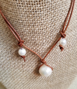 leather and pearl adjustable necklace