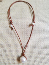 Load image into Gallery viewer, pearl and leather adjustable necklace