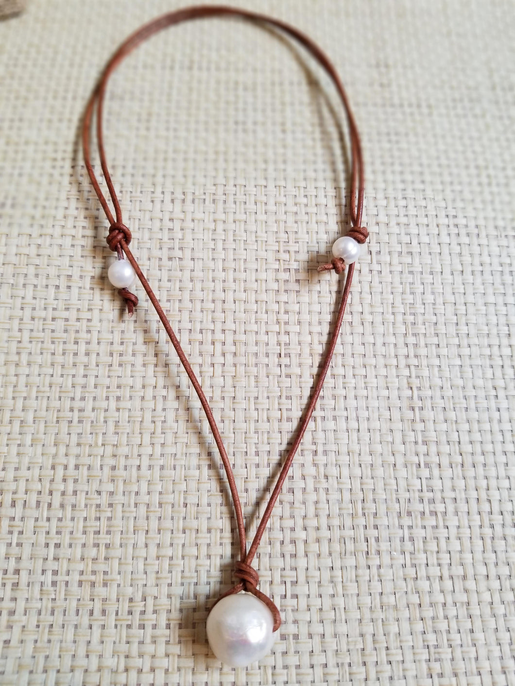 pearl and leather adjustable necklace