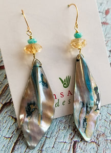 long shell and citrine earrings