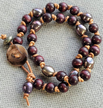 Load image into Gallery viewer, Freshwater Pearl Wood  Double Wrap Bracelet