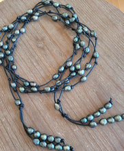Load image into Gallery viewer, One-of-A-Kind Long Pearl and Leather Lariat