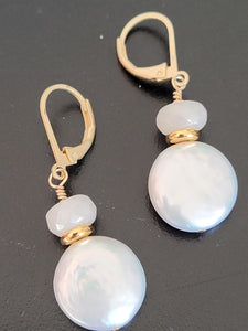 Agate Coin Pearl Earrings