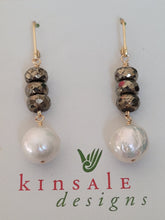 Load image into Gallery viewer, Baroque Pearl Pyrite Stack Earrings