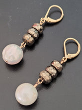 Load image into Gallery viewer, Baroque Pearl Pyrite Stack Earrings