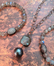 Load image into Gallery viewer, Peacock Pearl Labradorite Chain Necklace