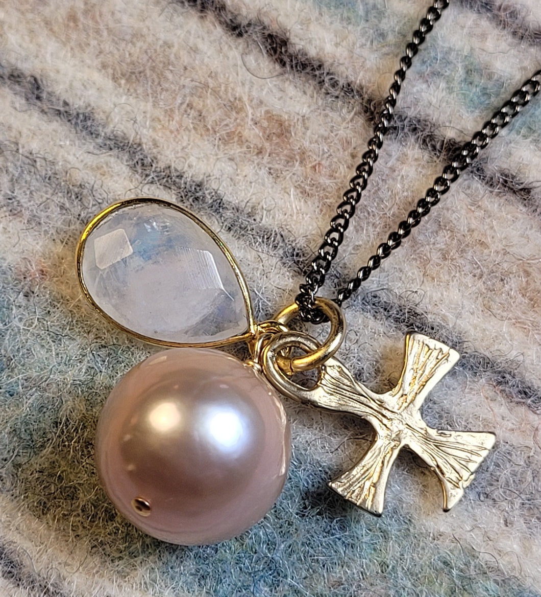Moonstone Baroque Pearl Trio Necklace.