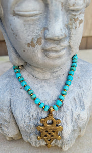 Blue Howlite Taureg Cross Necklace