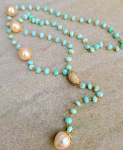 Blue Peruvian Opal Baroque Pearl Necklace