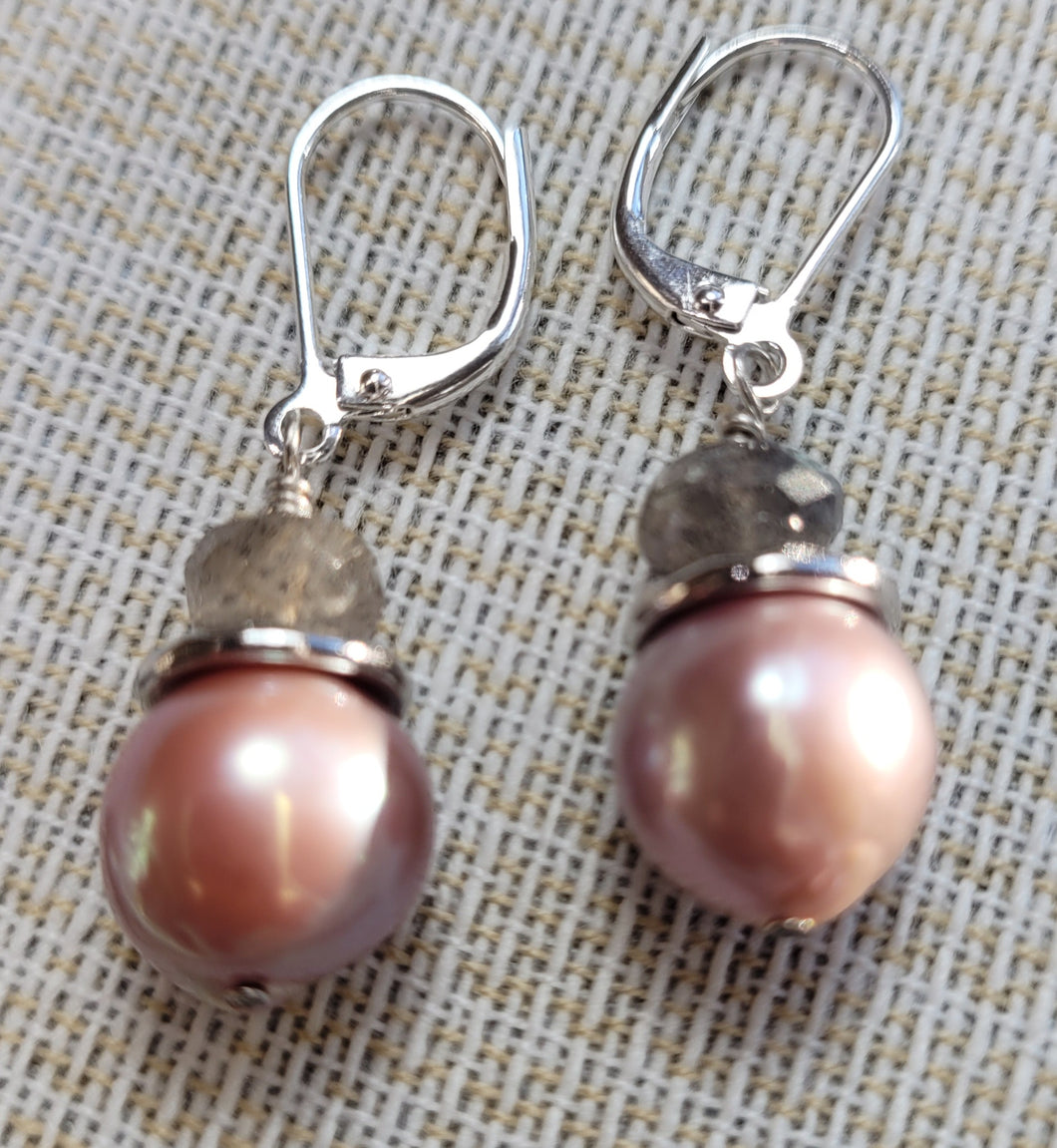 Pink Baroque Pearl and Labradorite Earrings