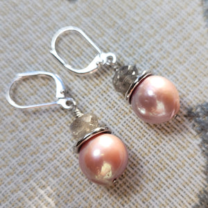 Pink Baroque Pearl and Labradorite Earrings