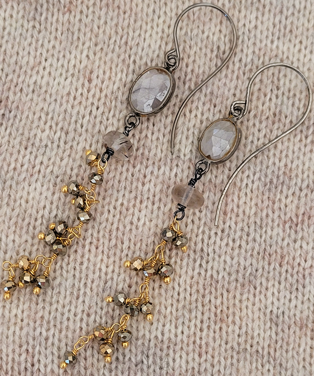 Pyrite Moonstone Cascade Earrings