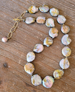 Unique Natural Jumbo Coin Pearl Necklace