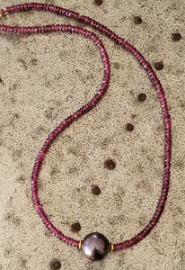 Rhodolite Garnet Peacock Pearl Necklace