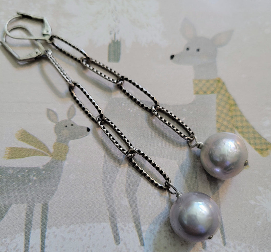 Grey Edison Pearl Dangle Earrings