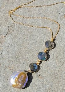 Natural Coin Pearl Dangle Necklace
