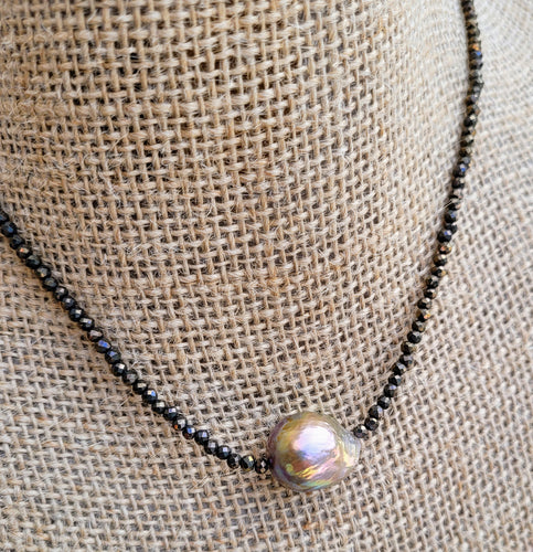 Pyrite Single Natural Pearl Necklace