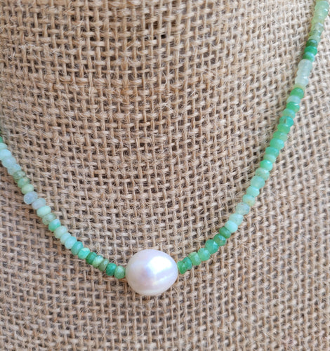 Chrysoprase Single Pearl Necklace
