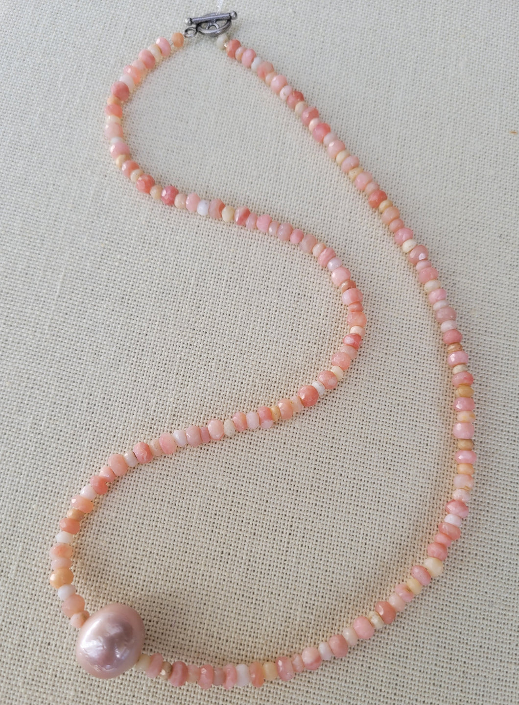 Pink Peruvian Opal Single Pearl Necklace