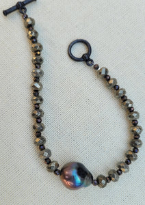 Pyrite Peacock Edison Pearl Bracelet