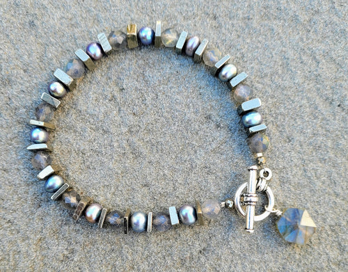 Pyrite Pearl Labradorite Stack Bracelet