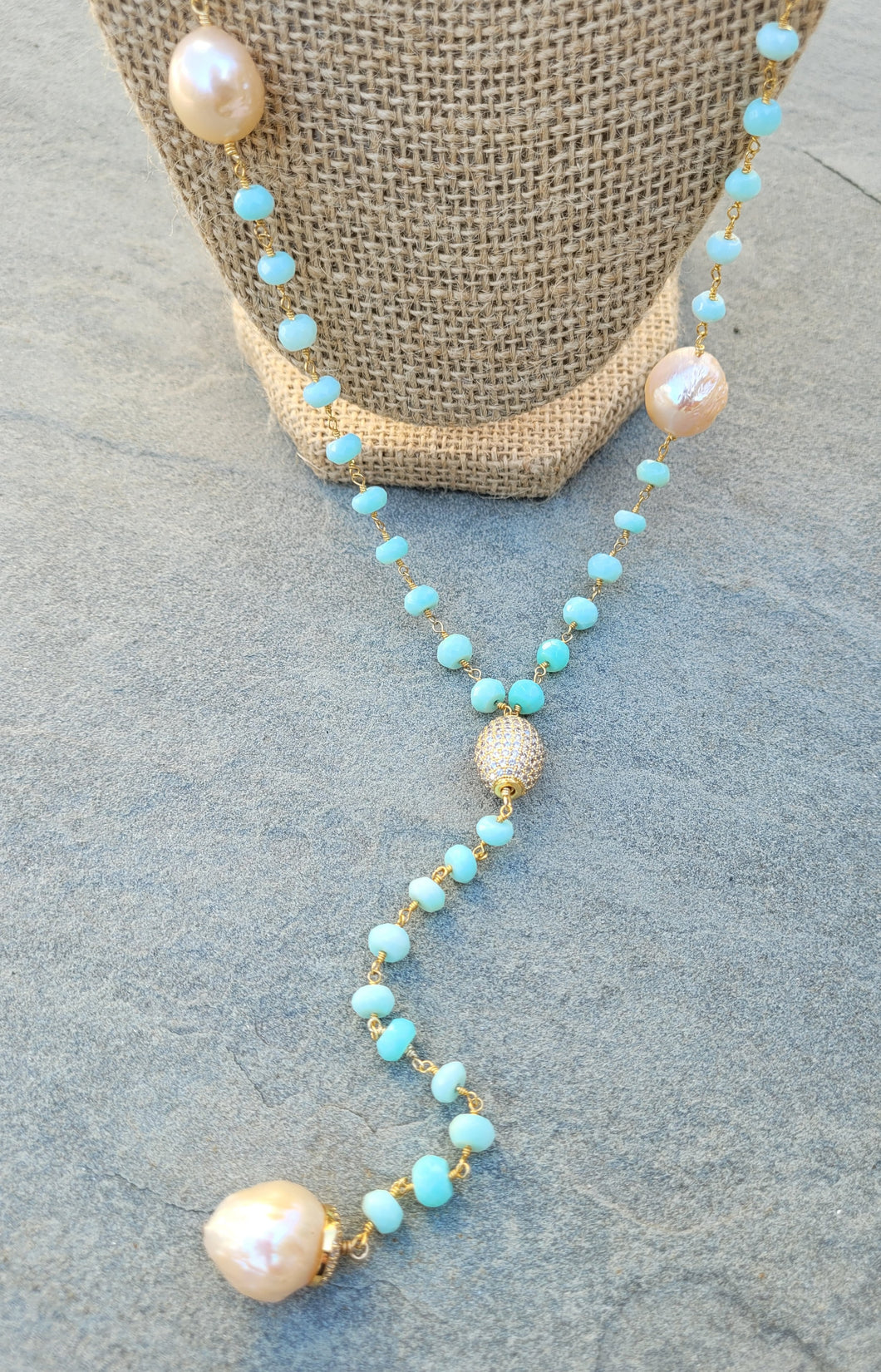Blue Peruvian Opal Baroque Pearl Necklace