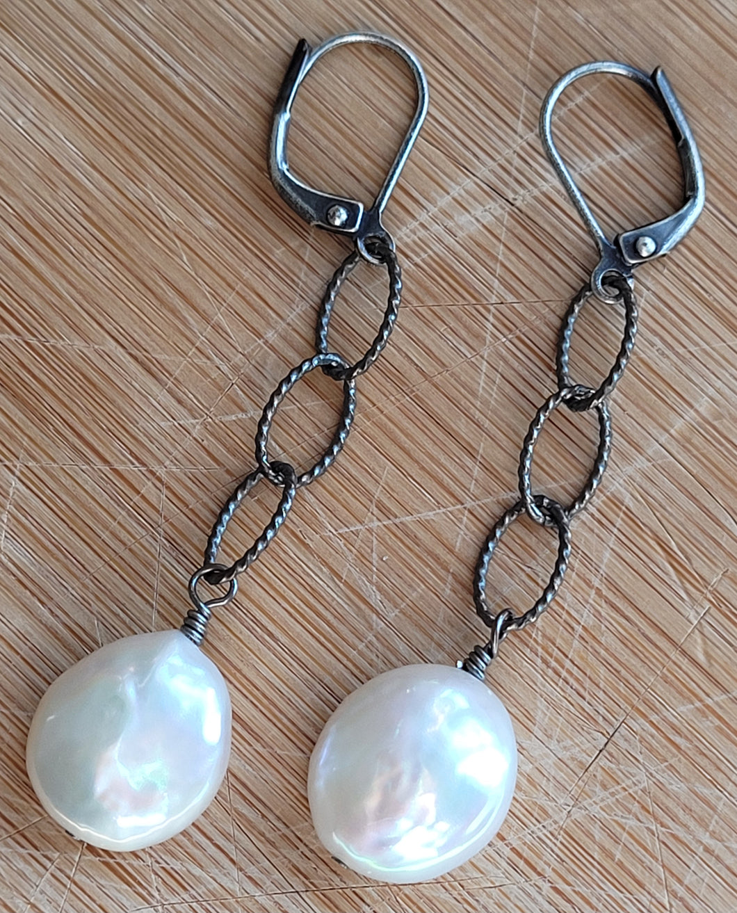 Coin Pearl Chain Dangle Earrings