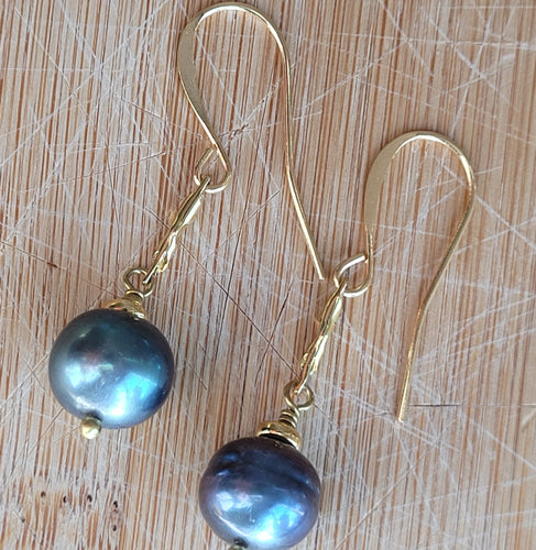 Peacock Pearl Gold Drop Earrings