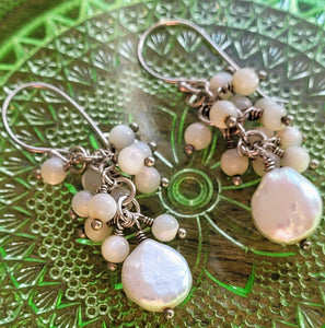 Coin Pearl Mother of Pearl Cluster Earrings