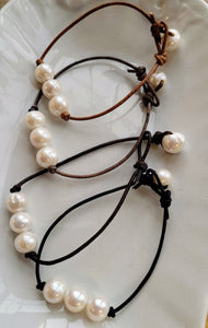 Triple Pearl Leather Bracelet